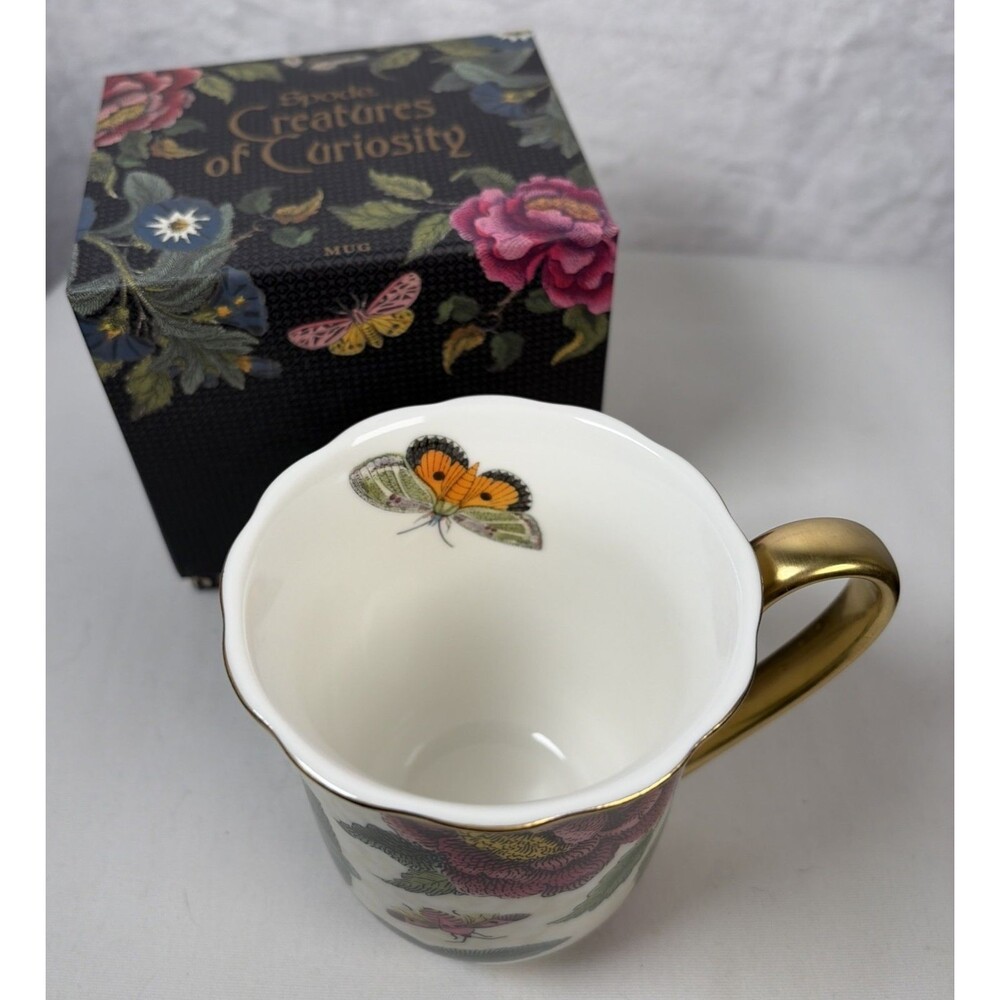 Spode Creatures of Curiosity Mug Coffee Tea Cup Cream Floral Butterfly NEW  box